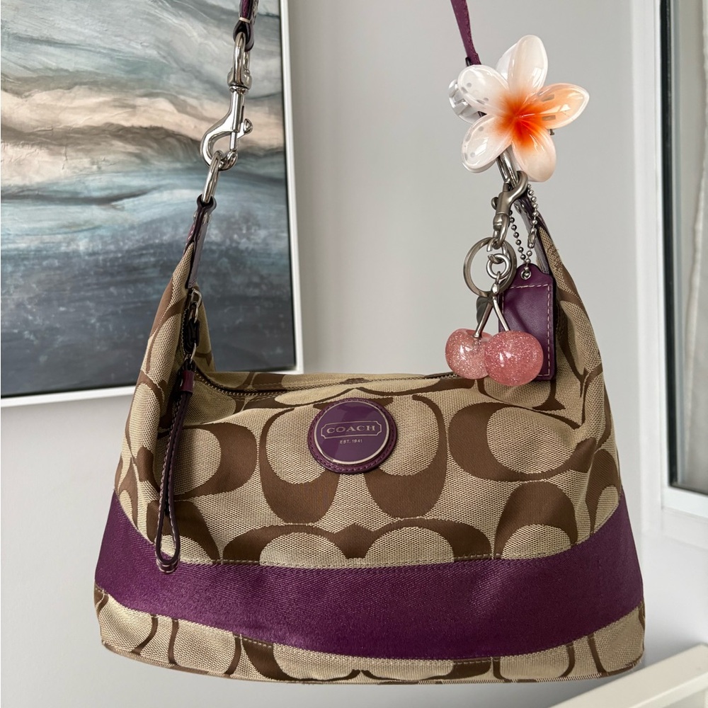 SOLD Coach Tan and Purple Shoulder Bag